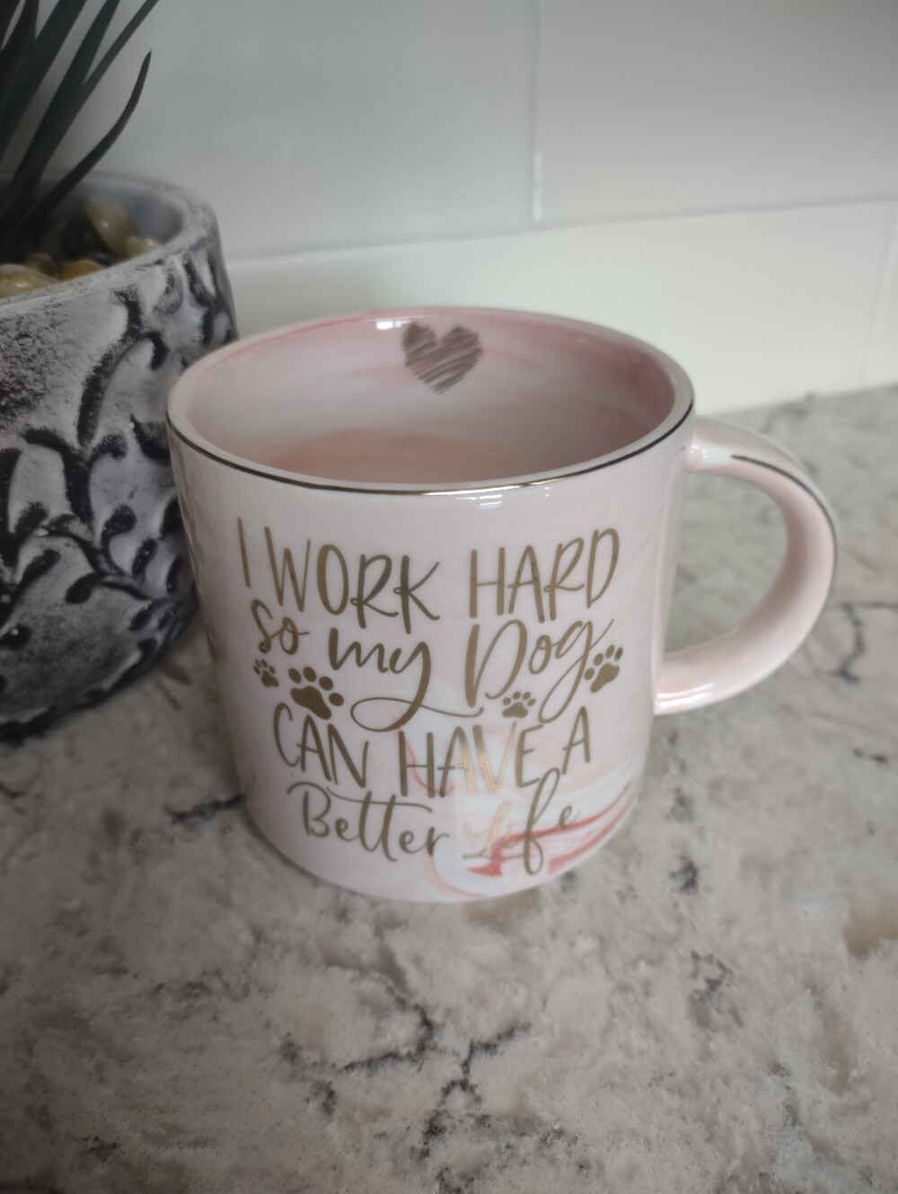 Pink Marbled Ceramic Coffee Mug I Work Hard So My Dog Can Have A Better Life